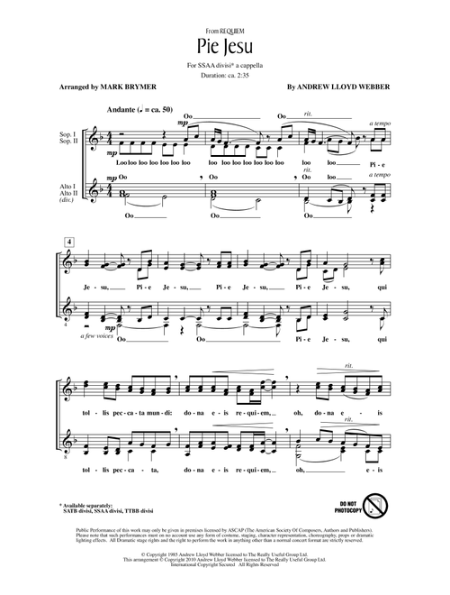 Pie Jesu (from Requiem) (Arr. Mark Brymer) - Andrew Lloyd Webber (Choral, SSA)