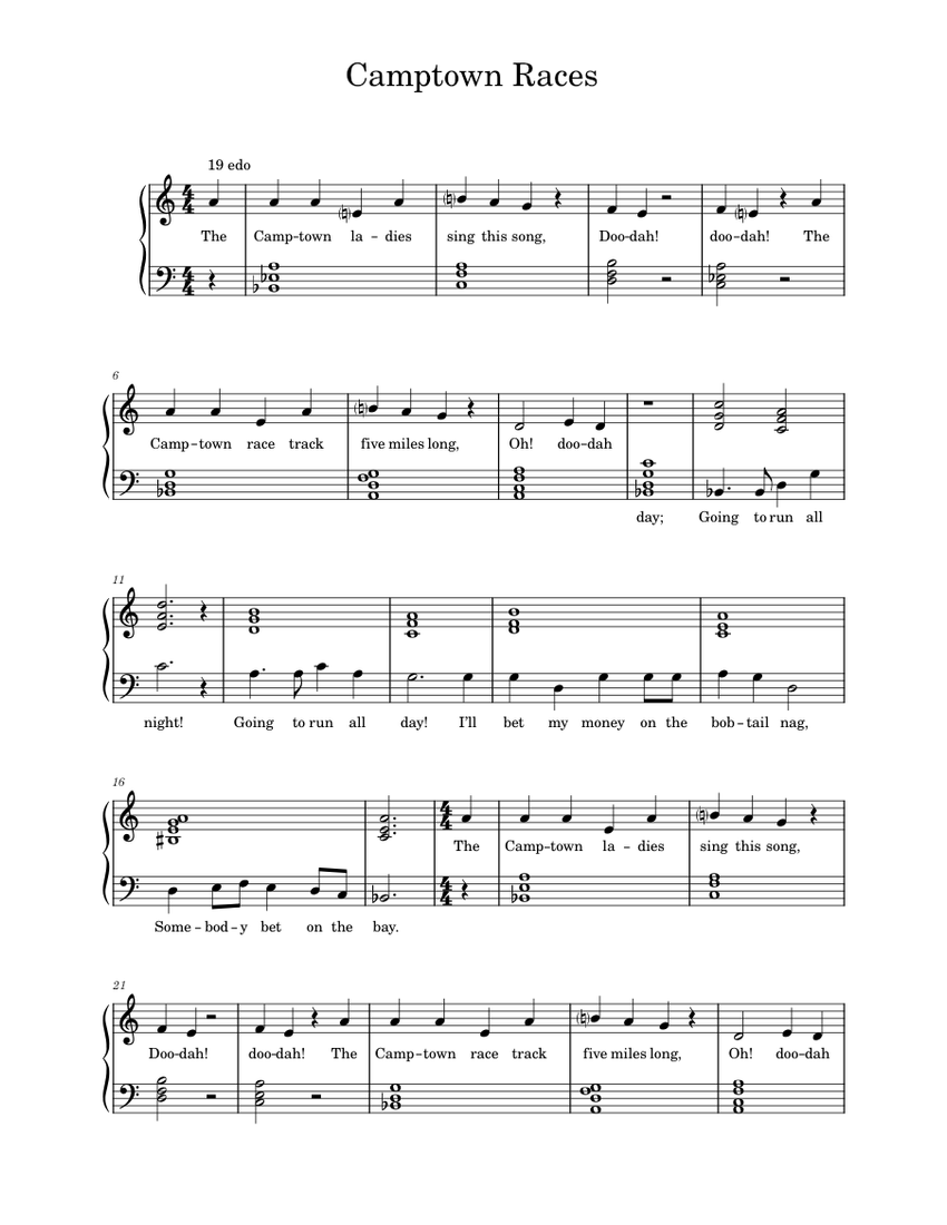 Camptown Races (22 tone) Sheet music for Piano (Solo) Easy | Musescore.com