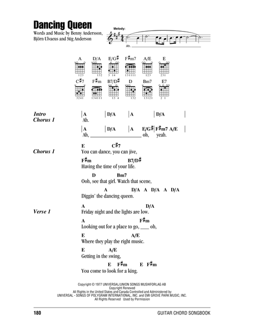 Dancing Queen - ABBA (Guitar Chords-Lyrics)