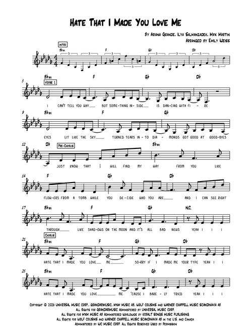 Hate That I Made You Love Me (Arr. Emily Weiss) - Ariana Grande (Lead Sheet - Fake Book)