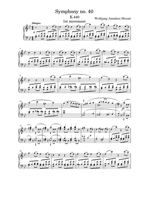 Symphony No.40 K.440 1st mvt - Wolfgang Amadeus Mozart (Piano Solo)