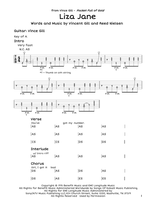 Liza Jane - Vince Gill (Guitar Lead Sheet)