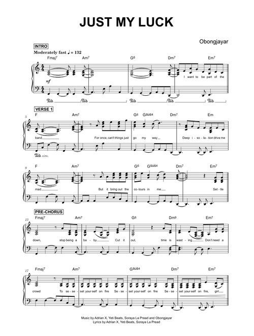 Just My Luck - Obongjayar (Piano)