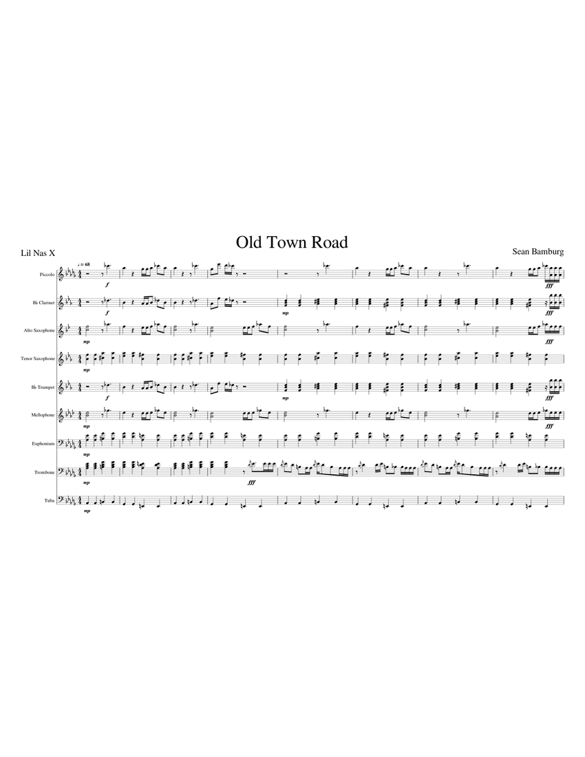 Old_Town_Road Sheet music for Trombone, Euphonium, Tuba, Mellophone