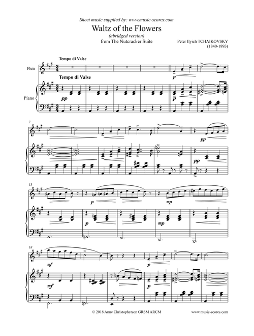 Nutcracker Suite: Waltz of The Flowers - Flute and Piano (Arr. Anne L Christopherson GRSM ARCM) - Tchaikovsky (Flute and Piano)