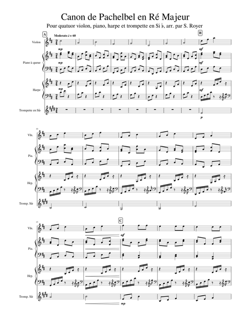Pachelbel's Canon - arr. for violin, piano, harp, trumpet B flat