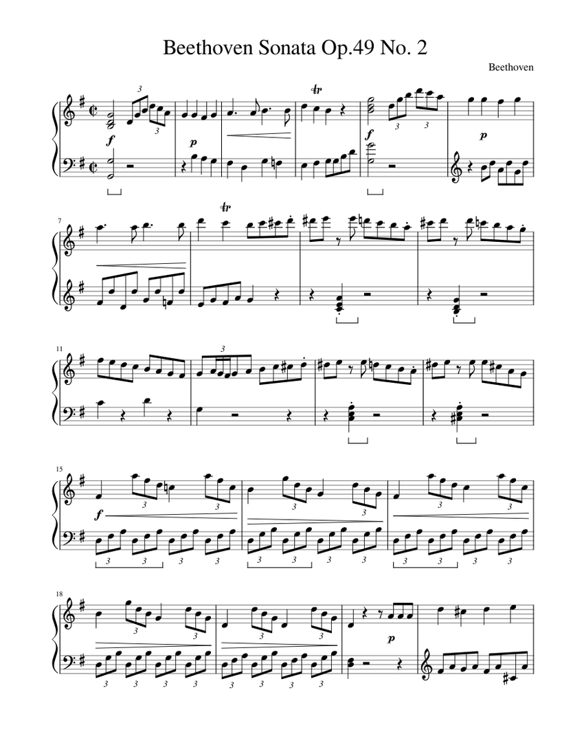 Beethoven Sonata Op.49 No. 2 Sheet Music for Piano (Solo