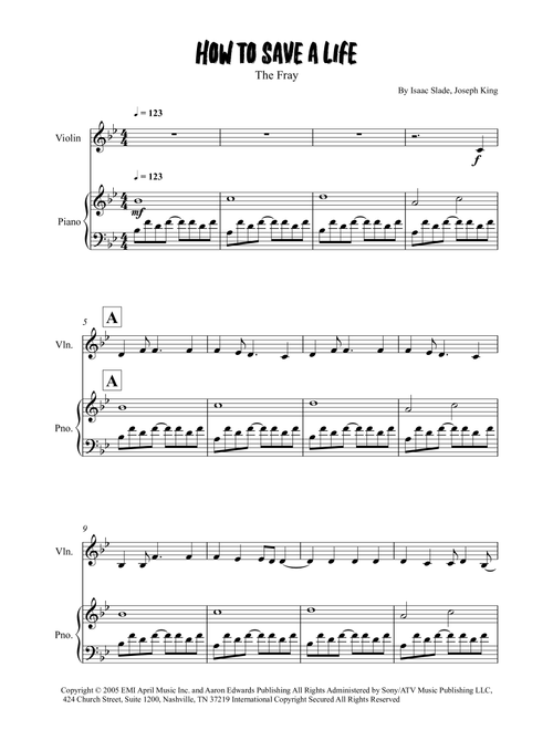 How To Save A Life (Arr. Grant Golding) - The Fray (Violin and Piano)