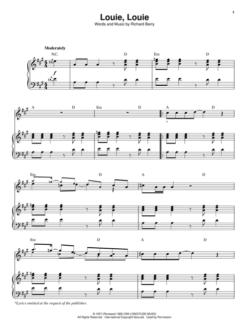Louie, Louie - The Kingsmen (Piano Vocal)