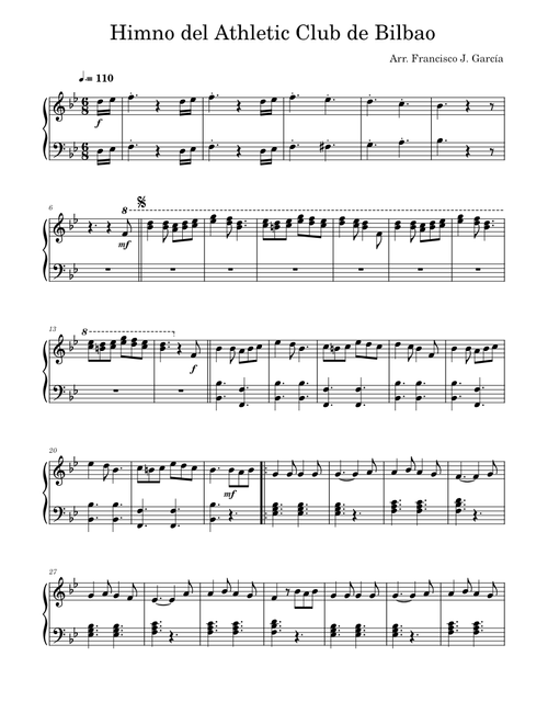 Himno del Athletic Club de Bilbao – José de Olaizola y Feliciano Beobide Himno del Athletic Club de Bilbao – versión piano fácil
