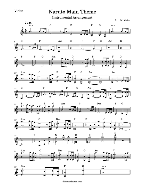 Naruto Main Theme (Arr. M. Vieira) - Toshio Masuda (Violin Solo)