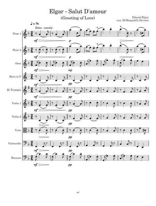 Salut d'amour, Op.12 – Edward Elgar for Chamber Orchestra sheet music arranged by sophiasapprentice
