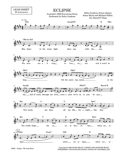Eclipse (Arr. RUSSELL T. KING) - Ferraz, Delta Goodrem, Jonas Myrin (Lead Sheet - Fake Book)