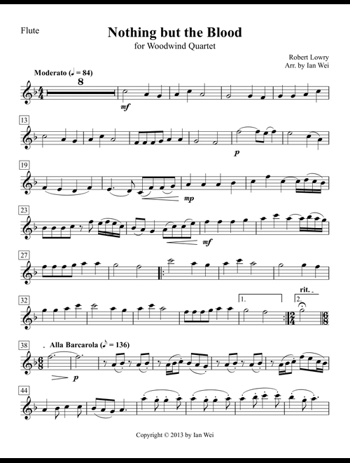 Nothing but the Blood for Woodwind Quartet (Arr. Ian Wei) - Robert Lowry (Woodwind Ensemble)