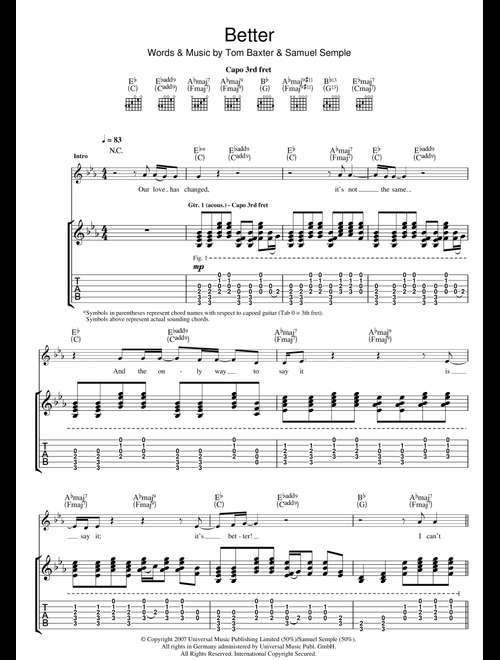Better - Tom Baxter (Guitar Tab)