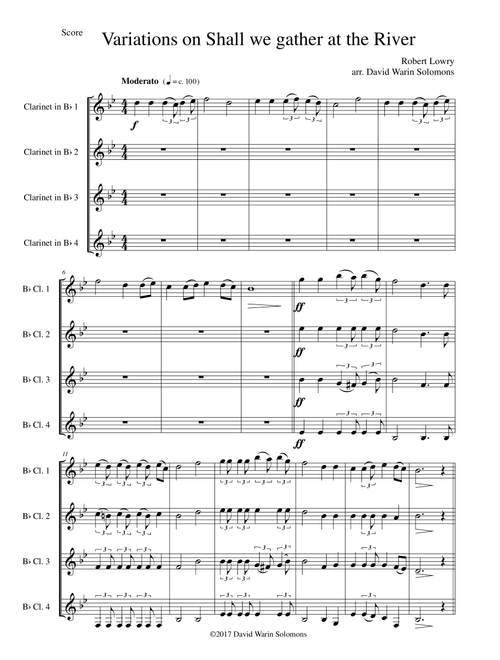 Variations on Shall we gather at the river for clarinet quartet (Arr. David Warin Solomons) - Robert Lowry (Clarinet Solo)