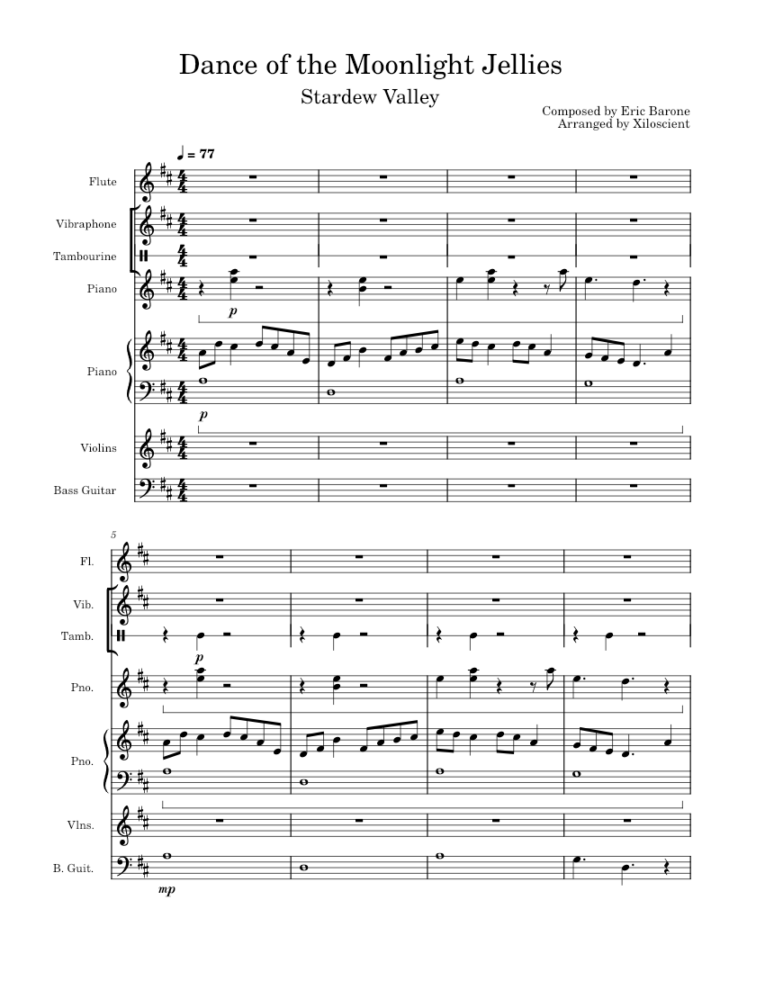 Dance of the Moonlight Jellies Sheet music for Piano, Tambourine, Flute