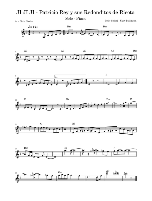 Jijiji – Patricio Rey y sus Redonditos de Ricota JI JI JI - Patricio Rey y sus Redonditos de Ricota (Solo completo para Piano)