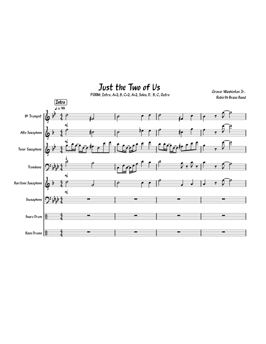 Just the Two of Us – Rebirth Brass Band (BLBB) Sheet Music