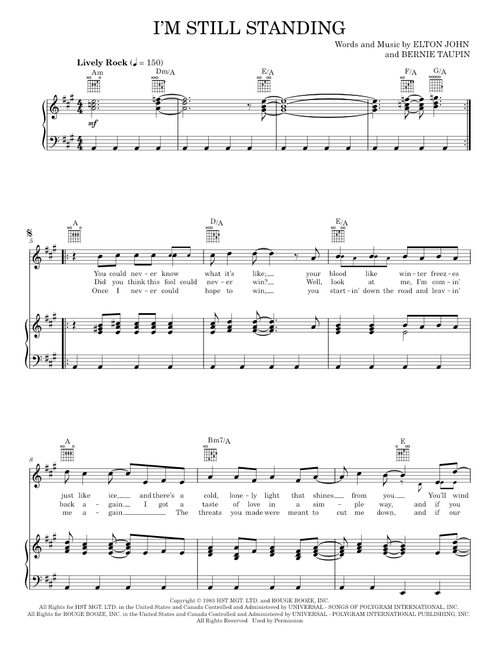 I'm Still Standing - Elton John (Piano-Vocal-Guitar)