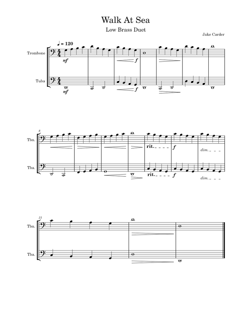 Walk At Sea Tuba/Trombone Duet Sheet music for Trombone, Tuba (Brass