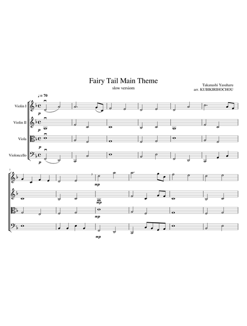 Fairy Tail Main Theme for string quartet