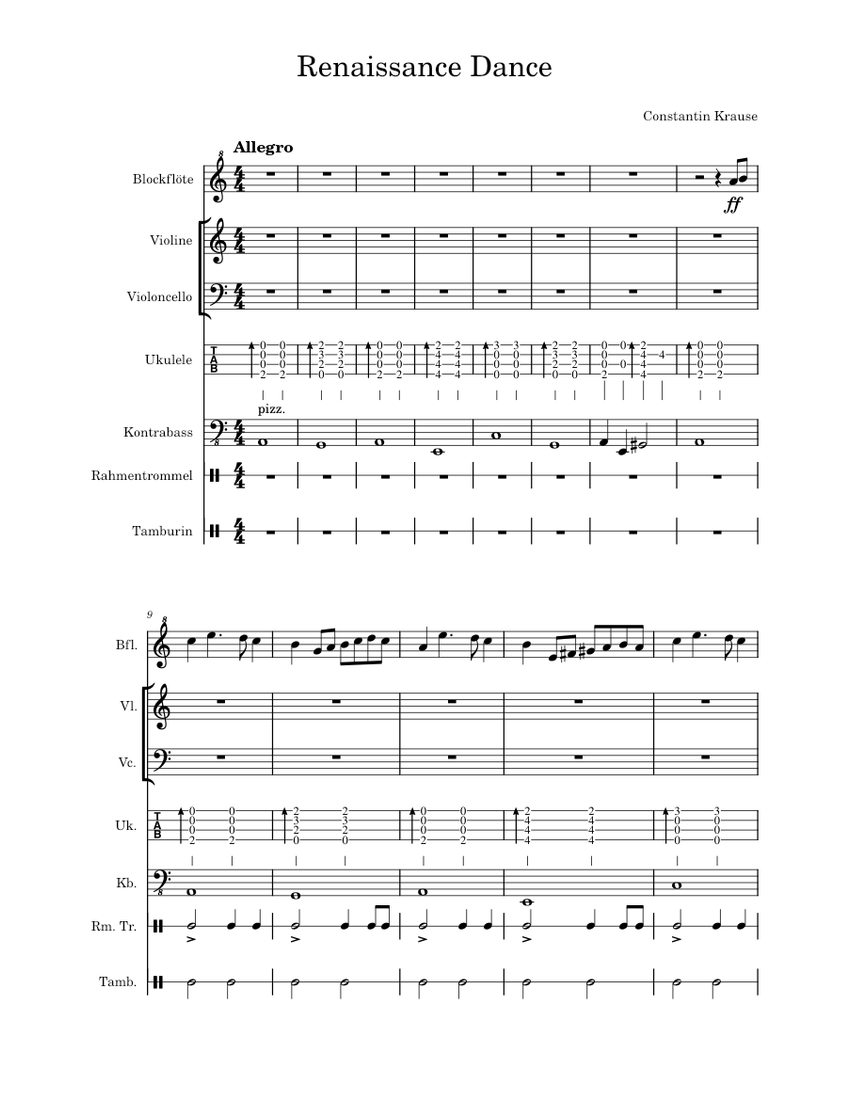Renaissance Dance Sheet music for Tambourine, Contrabass, Violin, Cello