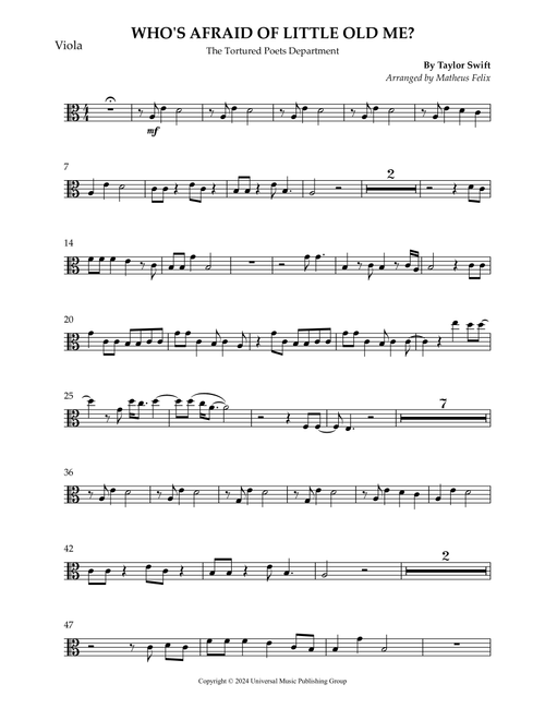 Who's Afraid Of Little Old Me? (Arr. Matheus Felix) - Taylor Swift (Viola Solo)
