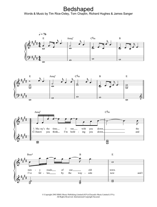 Bedshaped - Keane (Piano Solo)