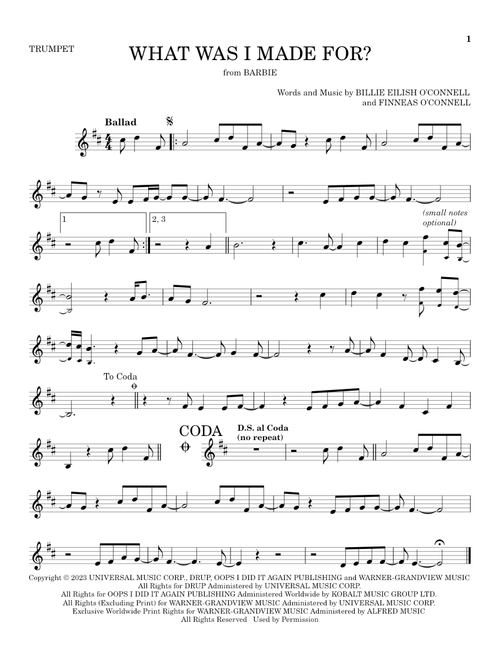 What Was I Made For? (from Barbie) - Billie Eilish (Trumpet Solo)