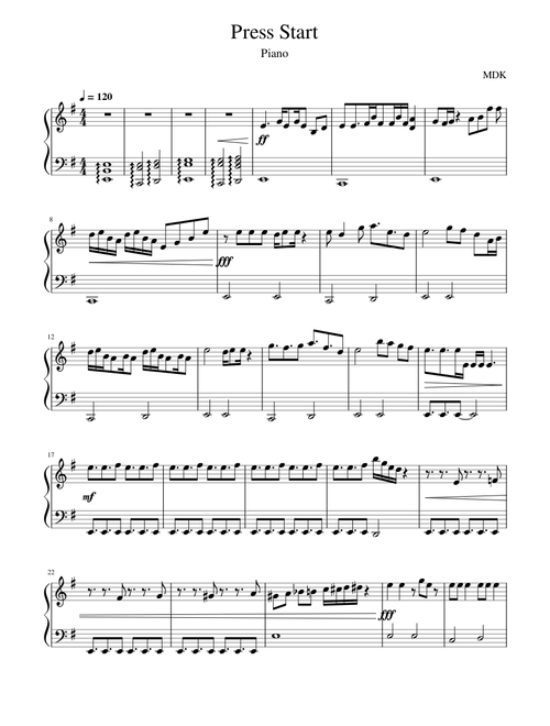 Press Start Easy piano
