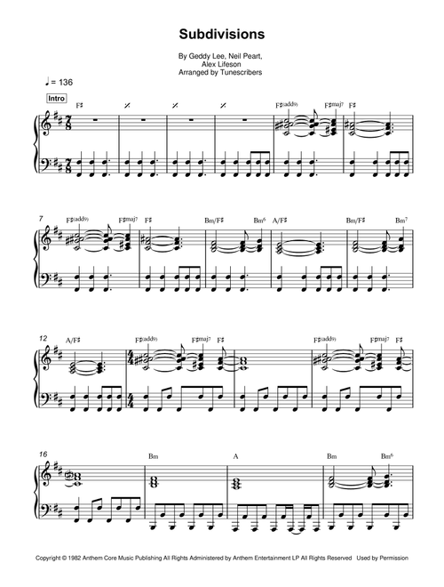 Subdivisions (Arr. Tunescribers) - Geddy Lee, Alex Lifeson, Neil Peart (Piano Solo)