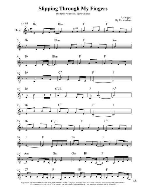 Slipping Through My Fingers (Arr. Rene Alves) - ABBA (Flute Solo)
