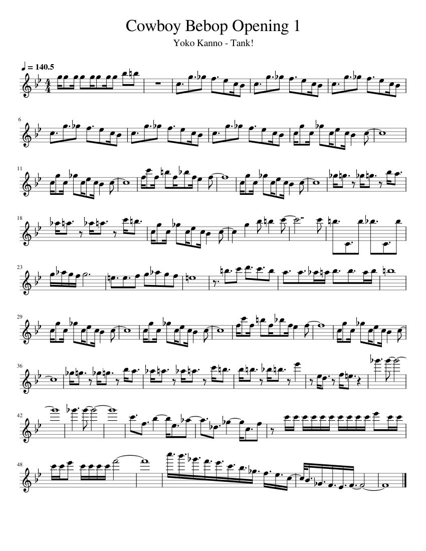Cowboy Bebop Opening 1 Sheet Music for Flute (Solo) | MuseScore.com