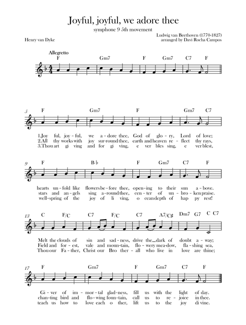 Joyful, joyful, we adore thee (symphony 9 5th movement) Beethoven (Arr. Davi Rocha Campos) (Lead Sheet - Fake Book)
