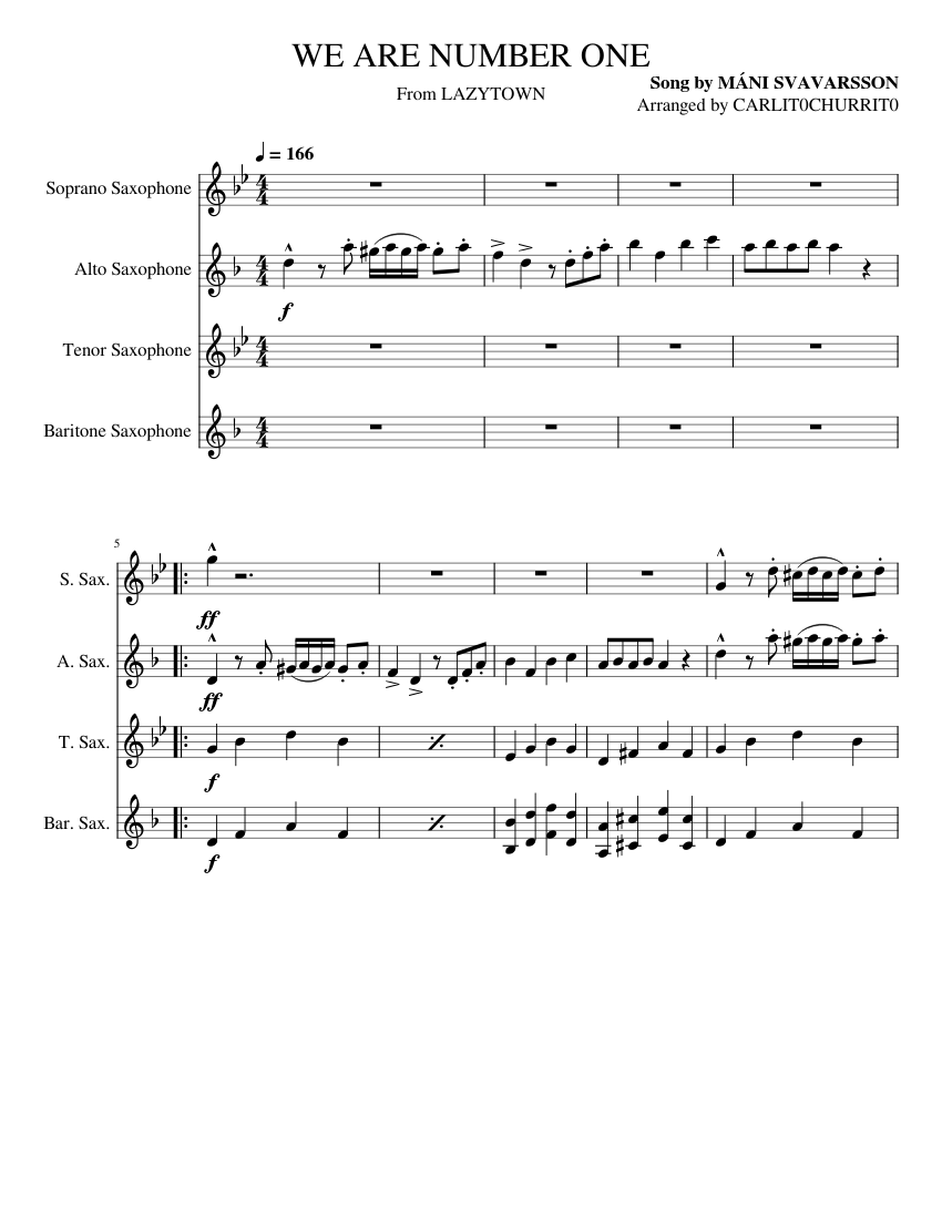 WE ARE NUMBER ONE by CARLIT0CHURRIT0 Sheet music for Saxophone alto ...