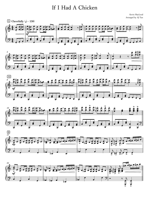 If I Had A Chicken (Arr. AJ Tan) - Kevin MacLeod (Piano Solo)
