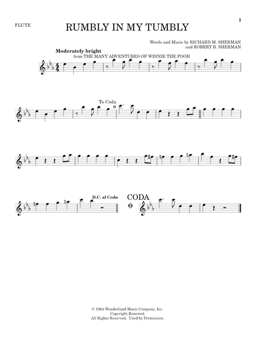 Rumbly In My Tumbly (from The Many Adventures Of Winnie The Pooh) - Robert B Sherman, Richard M Sherman (Flute Solo)