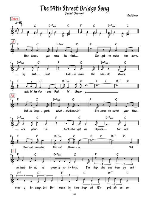 The 59th Street Bridge Song -- Feelin' Groovy (Lead sheet with lyrics )