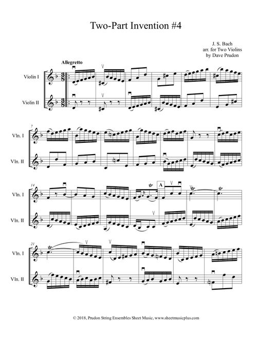 Bach 2-Part Invention #4 for Two Violins (Arr. Dave Prudon) - J. S. Bach (Violin Duet)