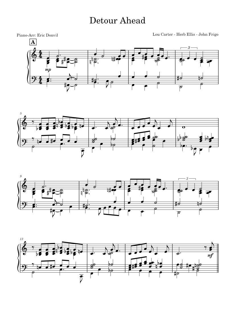 Detour Ahead Lou Carter, Herb Ellis, John Frigo Sheet music for Piano
