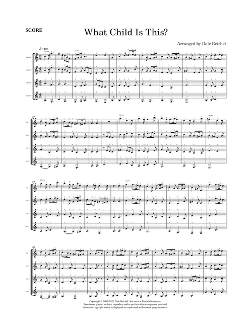 What Child Is This (Greensleeves) - Guitar Quartet