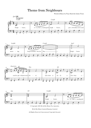 Theme From Neighbours - Tony Hatch Sheet Music with Chords for Piano ...