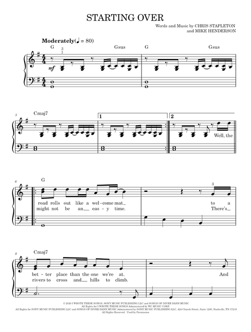 Starting Over - Chris Stapleton (Easy Piano)