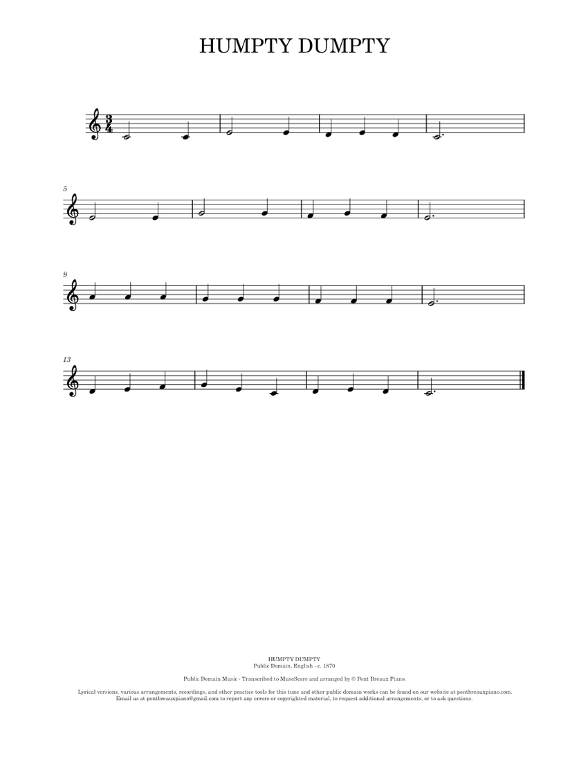 HUMPTY DUMPTY – Trad. English Sheet Music for Piano (Solo) easy ...