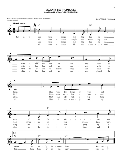 Seventy Six Trombones (from The Music Man) - Meredith Willson (Easy Lead Sheet - Fake Book)