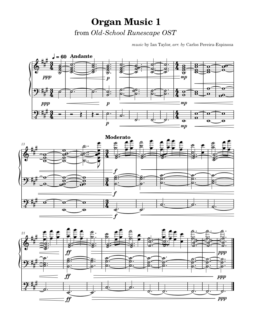Organ music 1 osrs soundtrack sheet music for organ solo