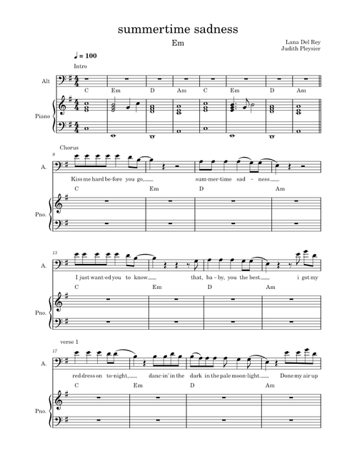 Summertime sadness – Lana Del Rey summertime sadness LEADSHEET