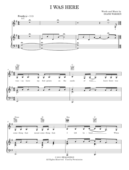 I Was Here - Beyonce (Piano-Vocal-Guitar)