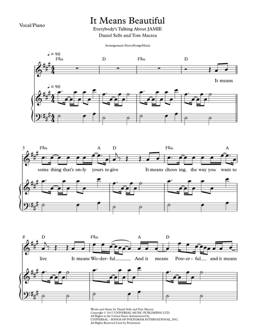 It Means Beautiful (Arr. Kevin Stever) - Dan Gillespie Sells (Piano Vocal)
